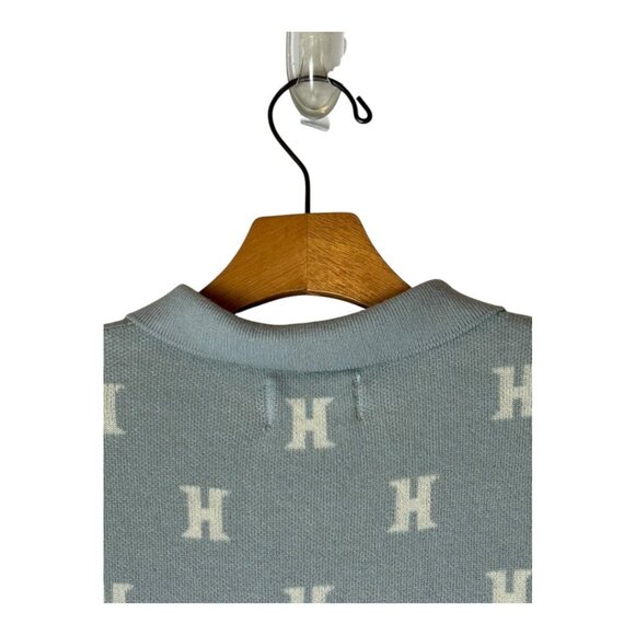 Honor The Gift Sweater Women XS Blue Gray Knit Monogram Short Sleeve Polo Preppy - Picture 6 of 12